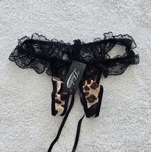 Black Lace and Leopard Print Thong